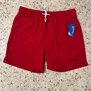 NWT Nautica Performance 6" Quick-Dry swim trunk in red. Large